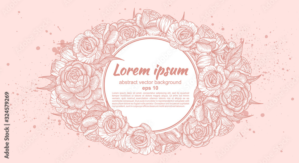 Card with flowers of roses. Floral pattern and place for text insertion. Greeting card or wedding invitation. vector illustration. Card with flowers of roses. Floral pattern and place for text insertion. Greeting card or wedding invitation. vector illustration.