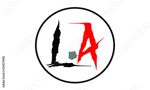 L and A logo of circle shape with plan white background, red touch in alphabet, custom design vector