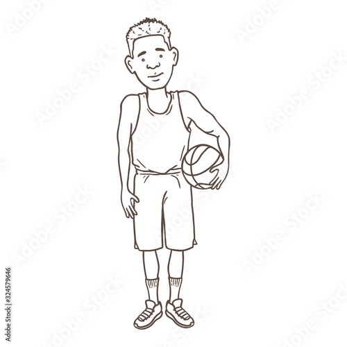 Vector Outline Man in Basketball Uniform with a Ball