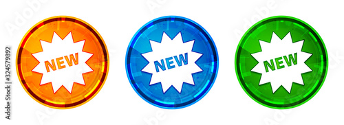 New star badge icon shiny abstract round button set illustration
