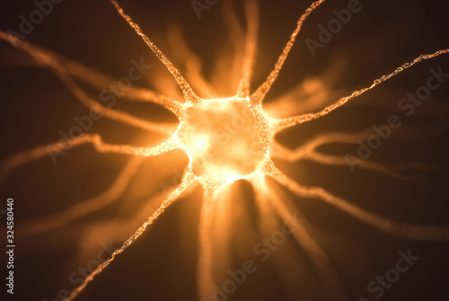 Konstfotografi Conceptual image of a neuron energized with electric charge
