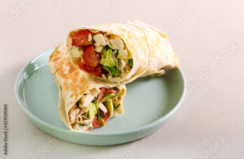 Chicken, avocado and tomato roll,