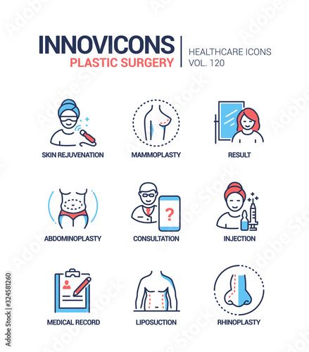 Plastic surgery - vector line design style icons set