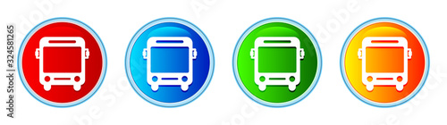 Bus icon glassy round button set illustration