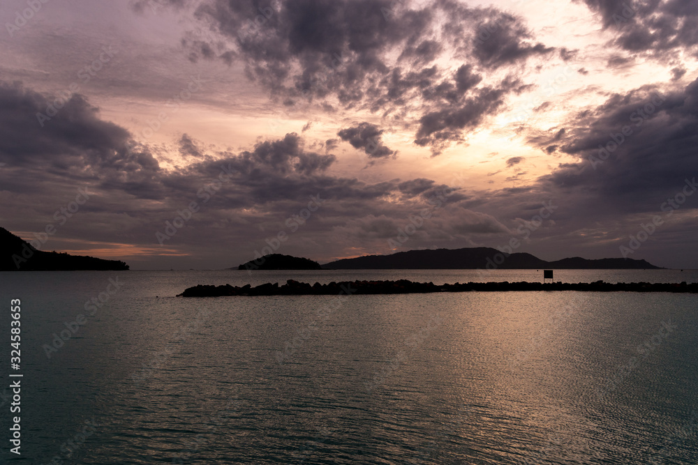 Sunrise over seychelles islands. First beams of light Sunrise over seychelles islands. First beams of light