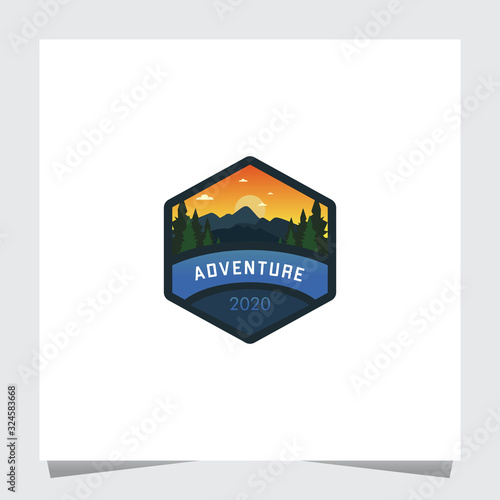 Emblem Logo, Mountain Theme with Evening Sky