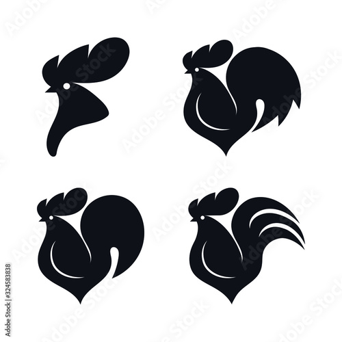 Set of cock black icons on white background. Abstract logos template for your ideas. 