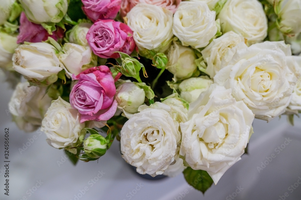 Roses in floral shop, fresh cut roses, beautiful flower background. Roses in floral shop, fresh cut roses, beautiful flower background.