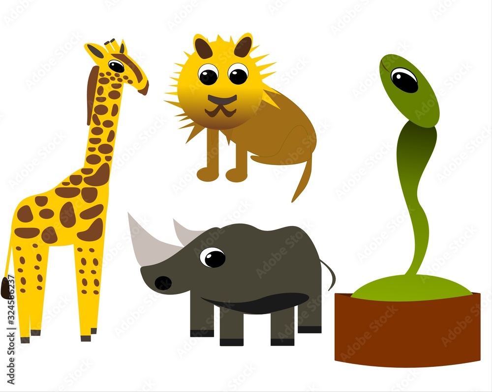 Naklejka premium Cute Wild Animals, Digital Art