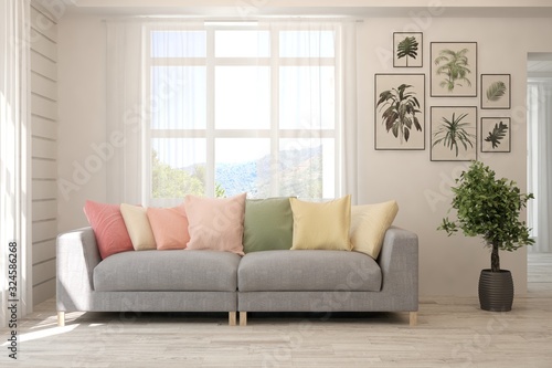 Wallpaper Mural Modern living room in white color with sofa. Scandinavian interior design. 3D illustration Torontodigital.ca