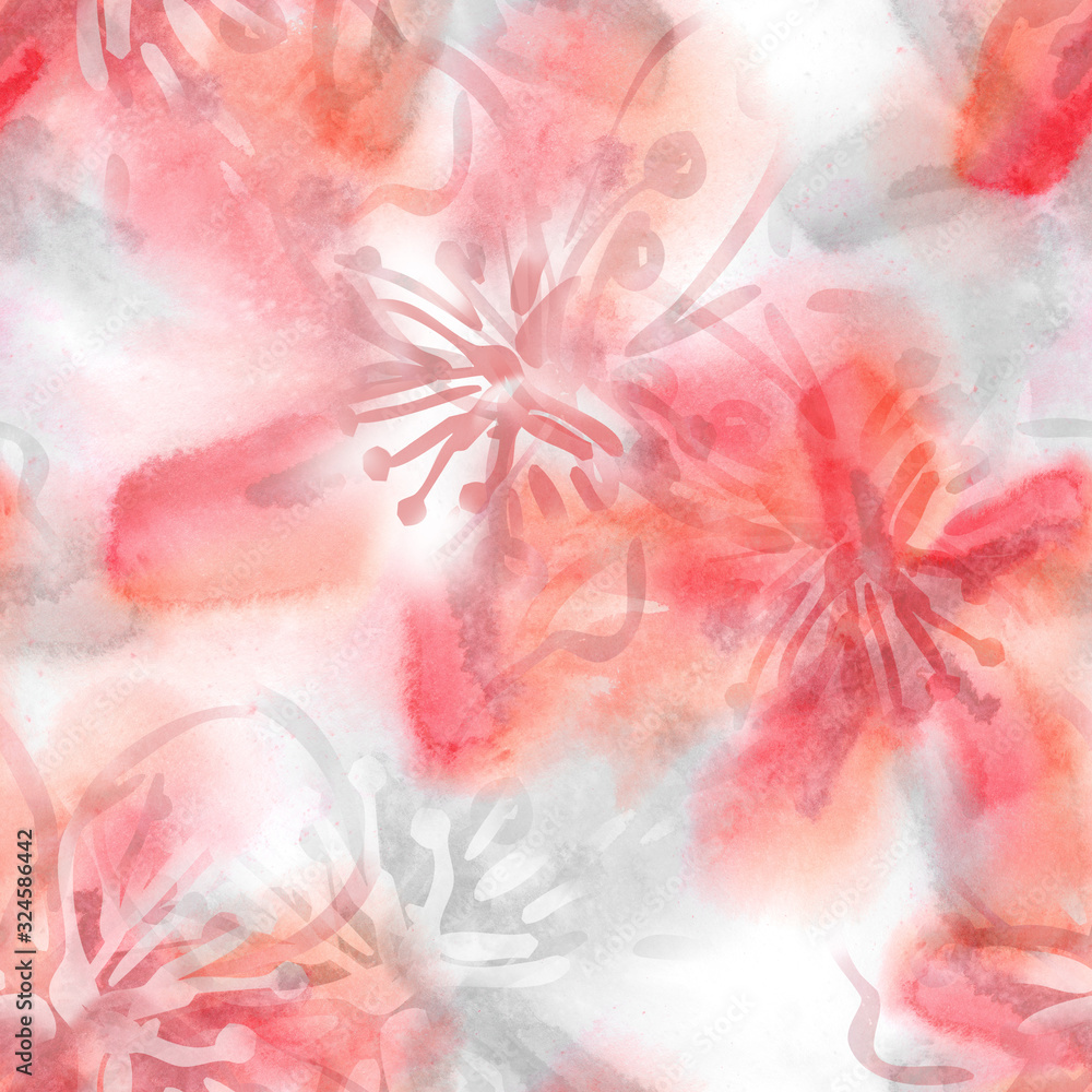 Fototapeta premium Summer Flowers Seamless Pattern. Watercolor Floral Background.