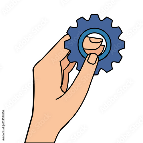 hand with gear pinion machine isolated icon vector illustration design