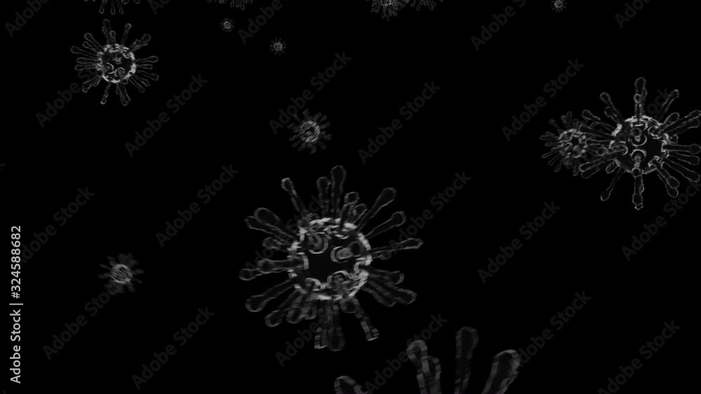 Virus cell 3D render. Clear microorganism background with multiple virus molecules flowing around. Virus cell 3D render. Clear microorganism background with multiple virus molecules flowing around.