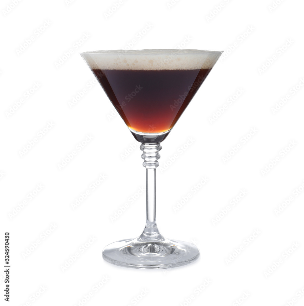 Fresh alcoholic Espresso Martini cocktail isolated on white Fresh alcoholic Espresso Martini cocktail isolated on white