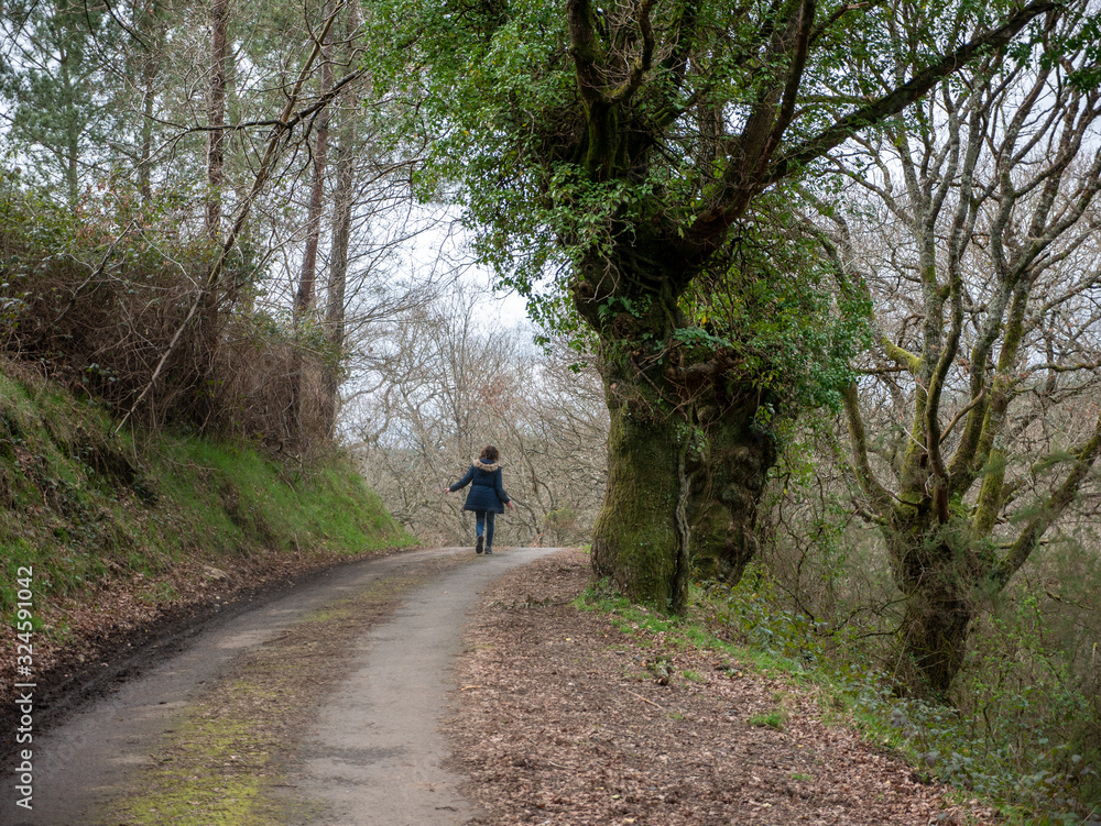 girl walking on a path