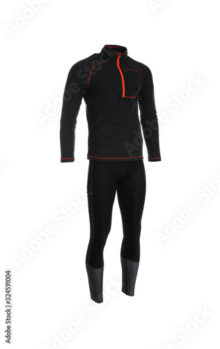 Thermal underwear set isolated on white. Winter sport clothes