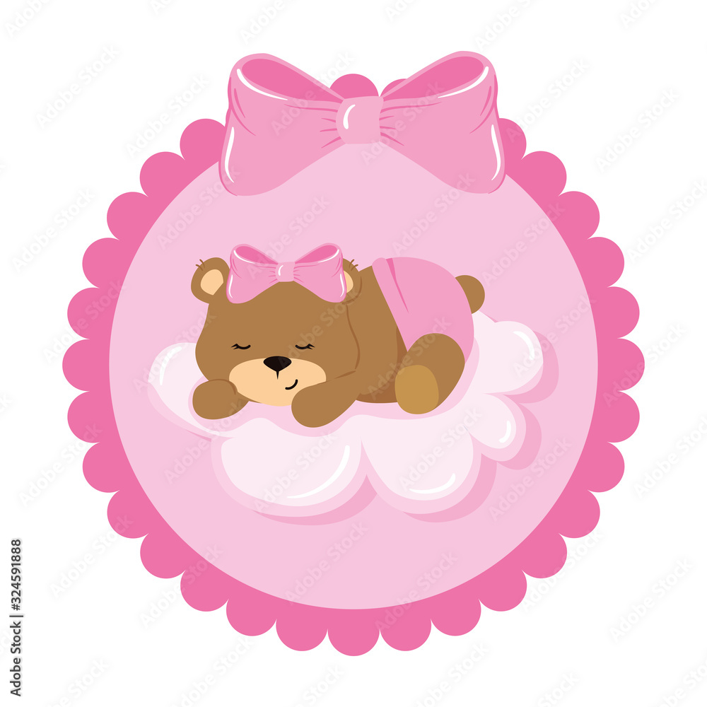 cute teddy bear female with cloud in lace frame vector illustration design cute teddy bear female with cloud in lace frame vector illustration design