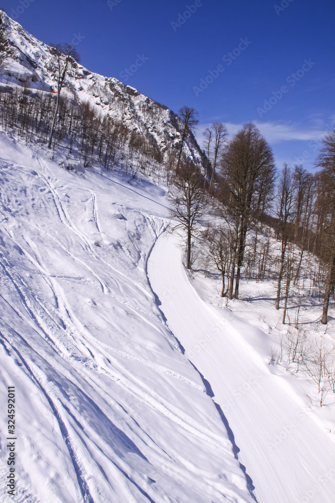 Snow slope, the route of the ski resort Snow slope, the route of the ski resort