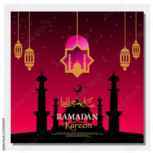 Islamic Holy Month. Ramadan Kareem background vector with mosque icon.