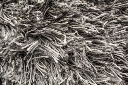 Texture of grey long-pile carpet. Abstract background of a shaggy texture with long fibers photo