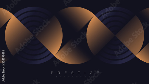 Dark blue premium minimalist background with luxury golden geometric elements triangle, circle etc. Prestige background for poster, invitation card, banner, flyer, cover etc. Vector EPS