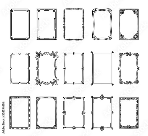 Set of vintage frames or decorative rectangular borders