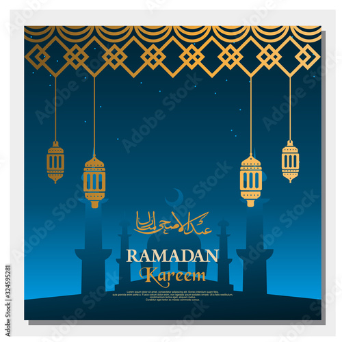 Islamic Holy Month. Ramadan Kareem background vector with mosque icon.