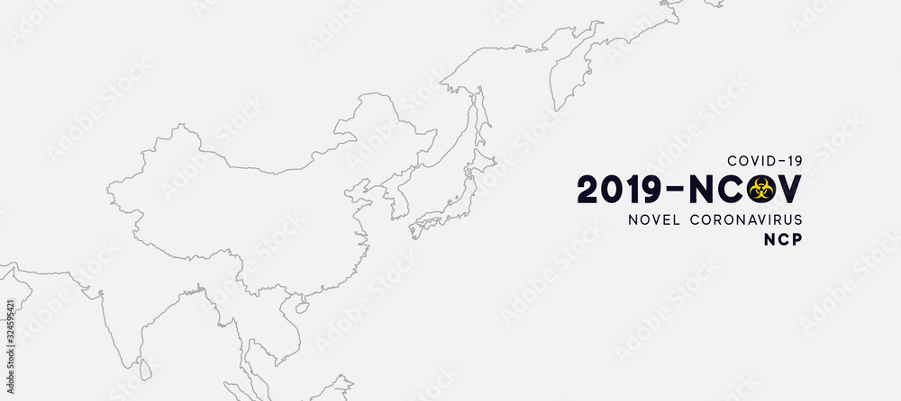 Novel Coronavirus (2019-nCoV). China pathogen respiratory coronavirus 2019-nCoV originating in Wuhan, Asia-China map infographics. Virus Covid 19-NCP. nCoV denoted is single-stranded RNA virus.