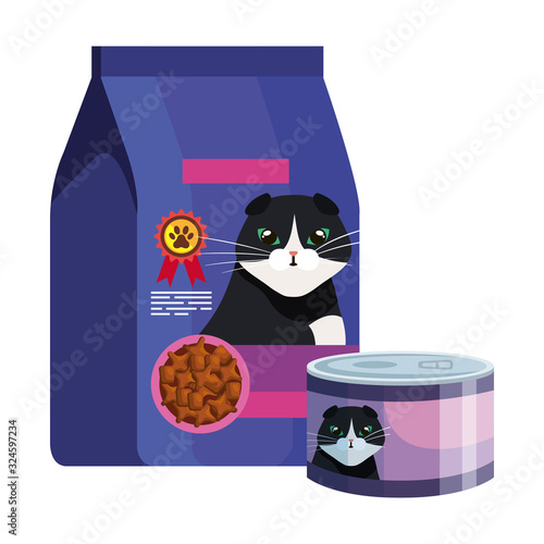 bag and can of food for cat isolated icon vector illustration design