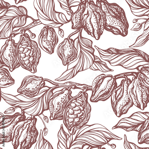 Cacao seamless pattern. Vector antique background