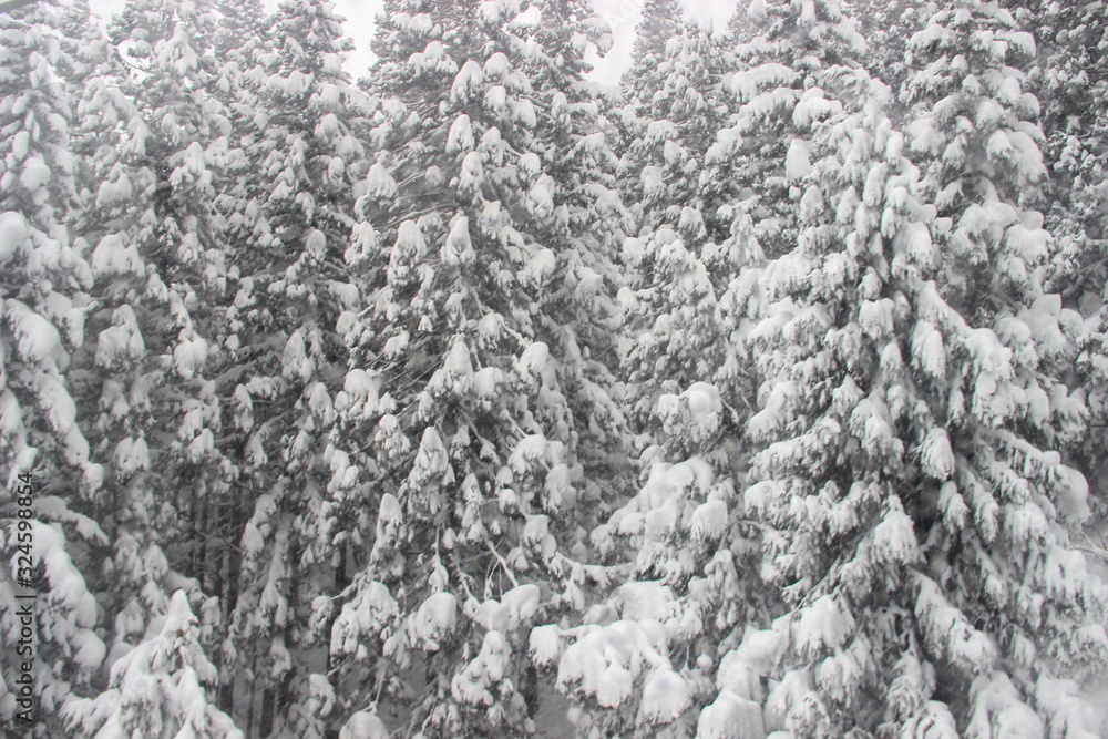 A heavy snowstorm while on a moving cable car looking at the window A heavy snowstorm while on a moving cable car looking at the window