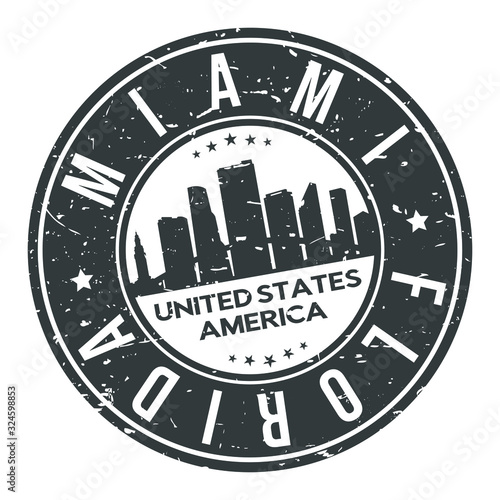 Miami Florida USA Stamp. Logo Icon Symbol Design Skyline City.