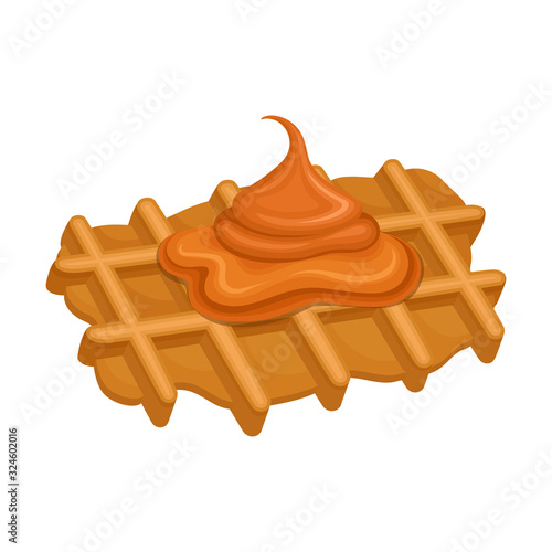 Crunchy Waffle Piece with Textured Surface and Sticky Caramel Topping Vector Illustration