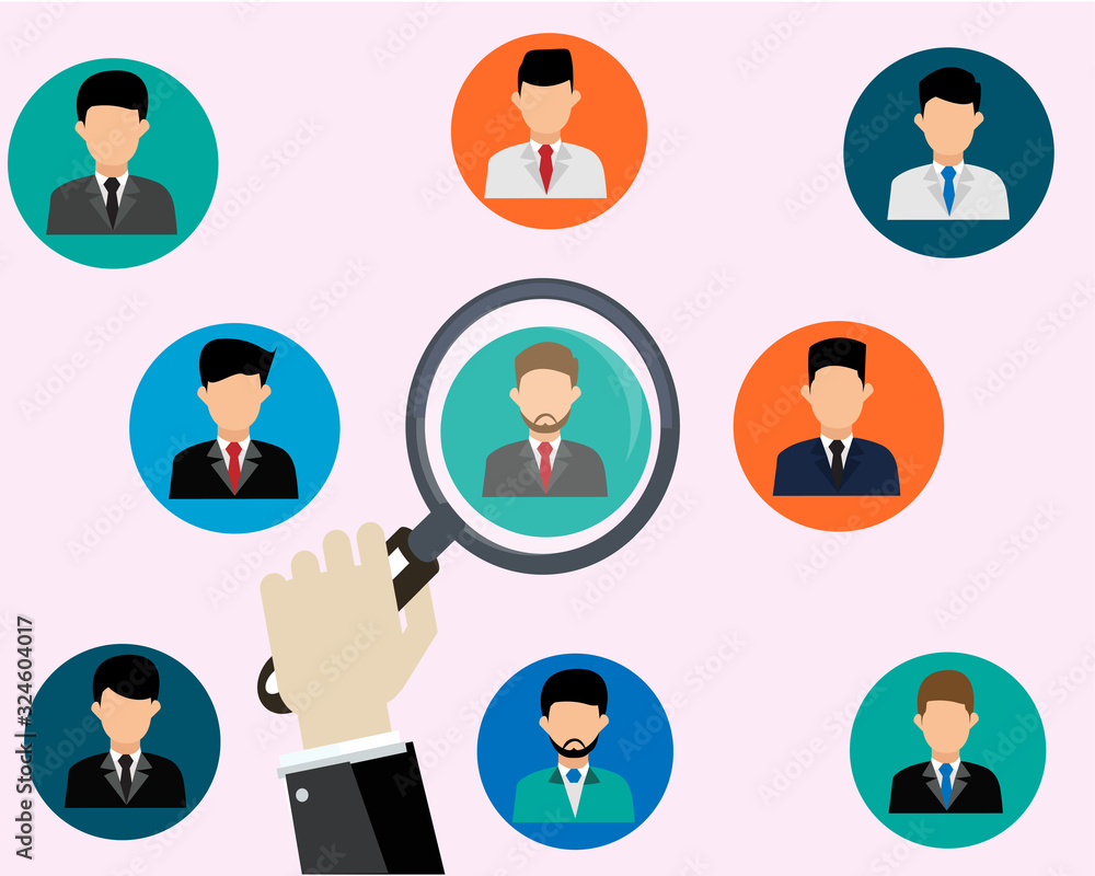 Human resources management select employee, business man in icon website. Human resources management select employee, business man in icon website.