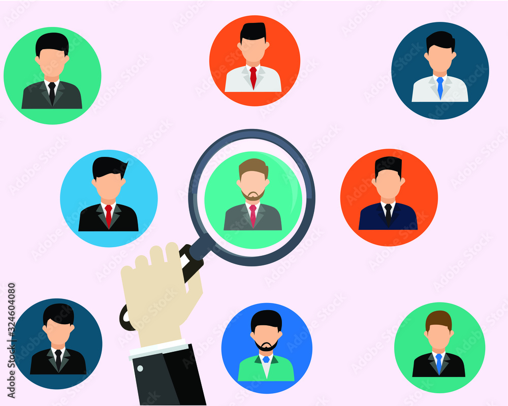 Human resources management select employee, business man in icon website. Human resources management select employee, business man in icon website.