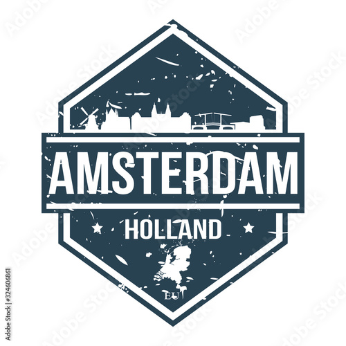 Amsterdam Holland Travel Stamp. Icon Skyline City Design Vector.