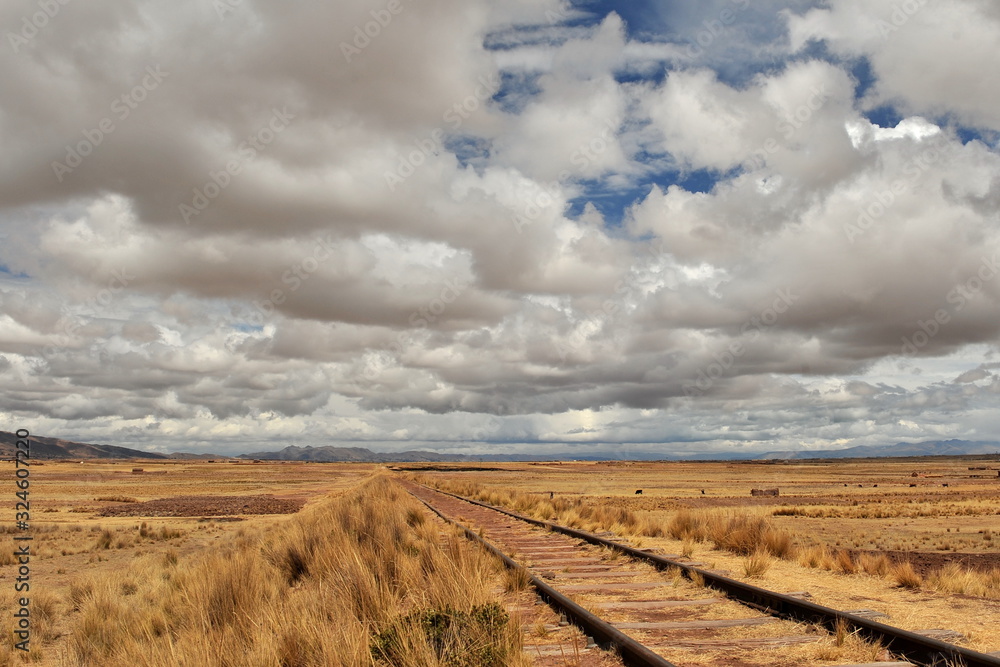 Railway track at Altiplano in Bolivia.