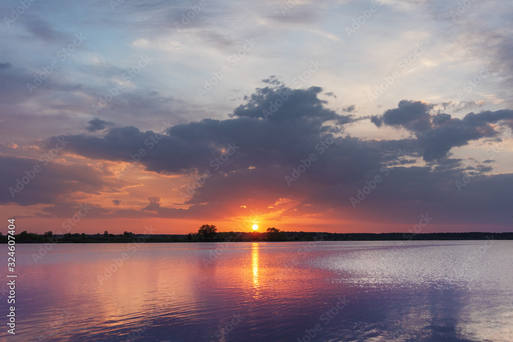 Beautiful summer landscape on the river, with beautiful evening sky. Beautiful summer landscape on the river, with beautiful evening sky.