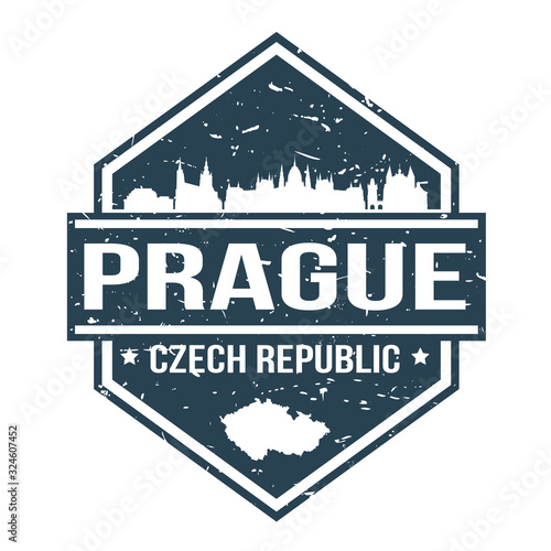 Prague Czech Republic Travel Stamp. Icon Skyline City Design Vector.