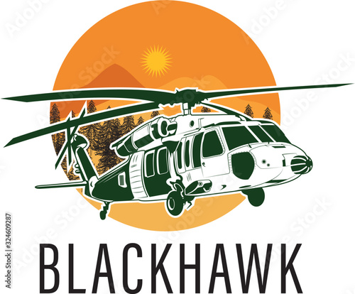 Helicopter blackhawk logo vector, landscape, army, easy to edit !!