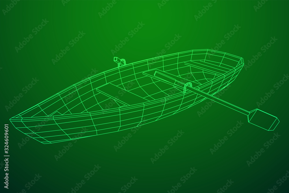 Rowing boat with paddles. Wireframe low poly mesh vector illustration Rowing boat with paddles. Wireframe low poly mesh vector illustration