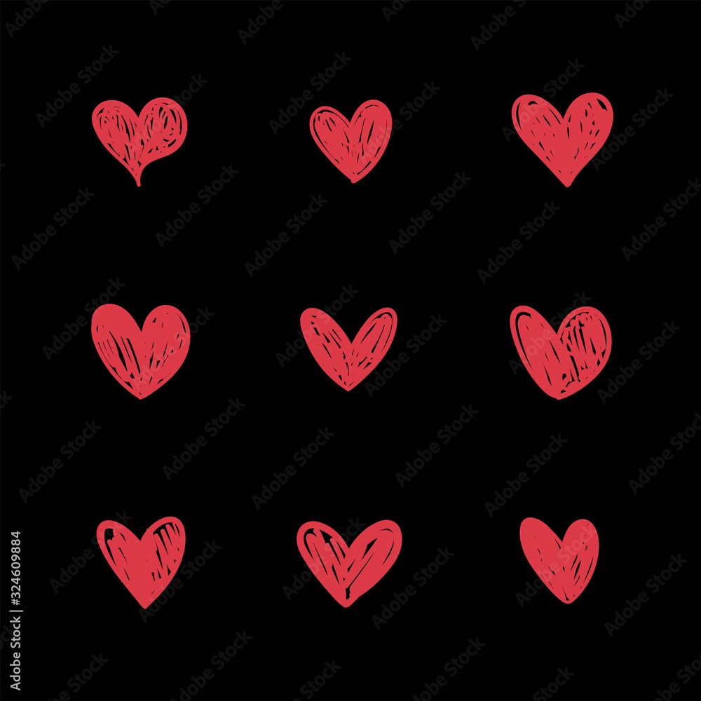 Heart doodles. Hand drawn hearts. Love symbol collection. D