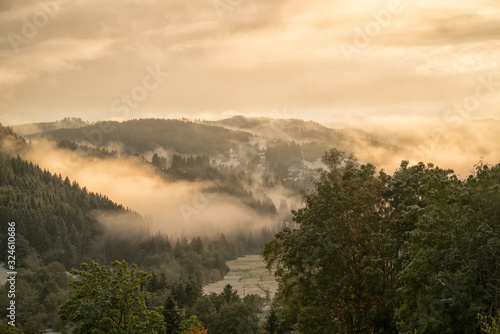 Schwarzwald Tal_Abendstimmung_Nebel beleuchtet