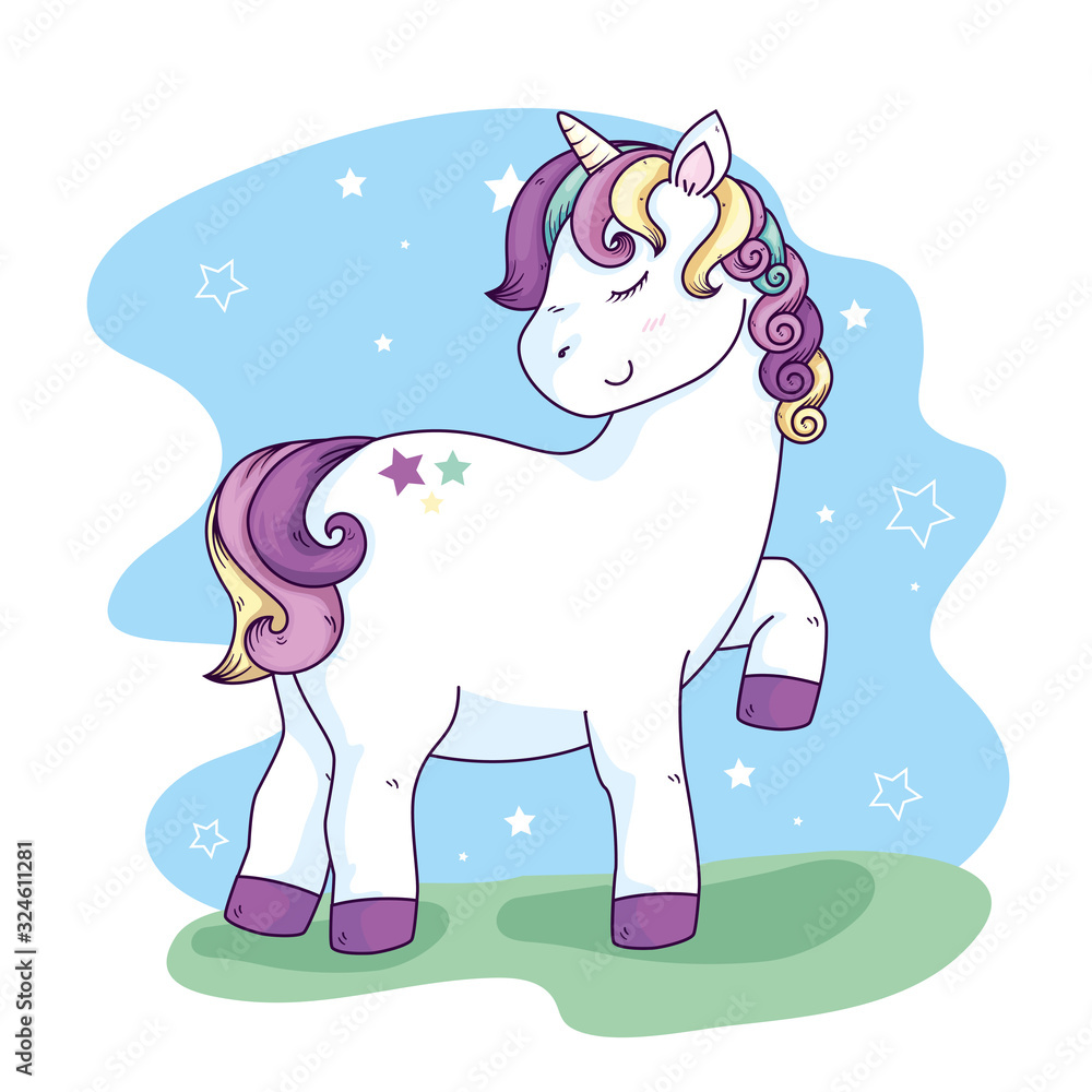 Fototapeta premium cute unicorn fantasy with stars decoration vector illustration design
