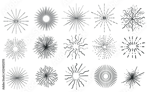 Vintage sunburst collection. Vector set.