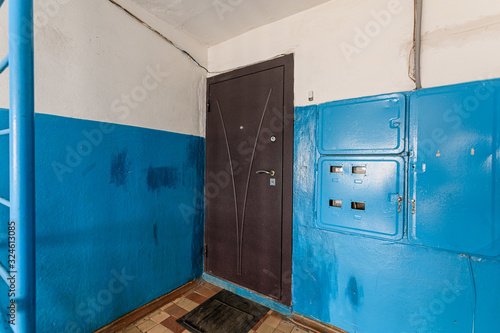 Russia, Omsk- October 18, 2019, 2019: interior room apartment. public place, porch. doors, walls, corridors