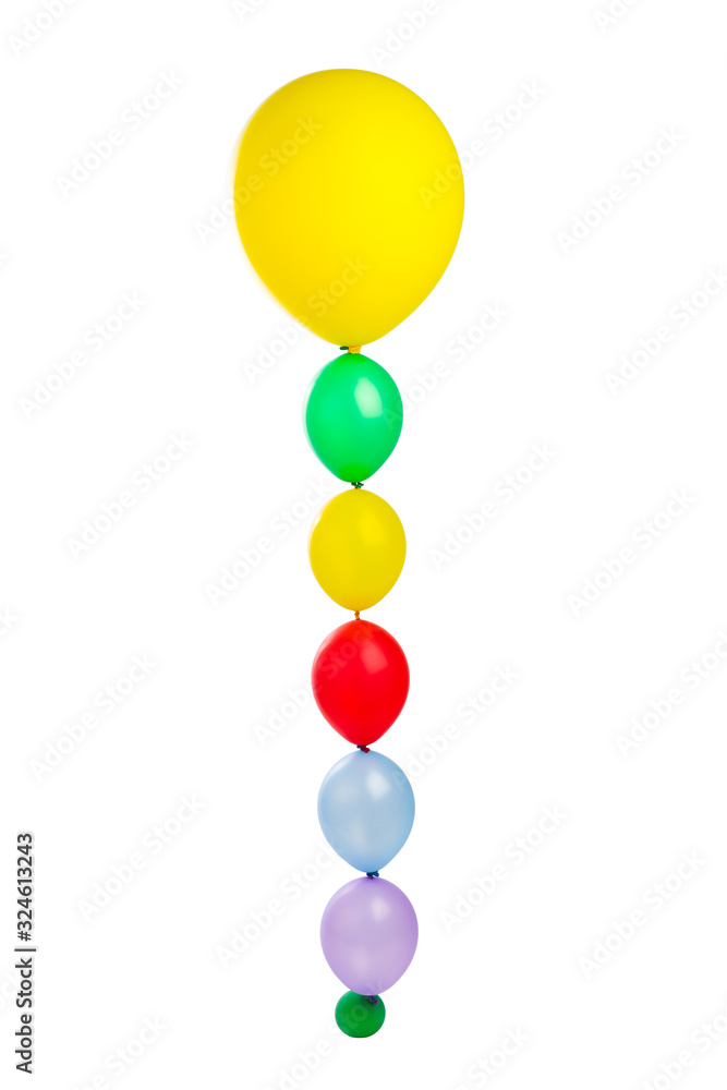 festive multicolor balloons column, isolated on white
