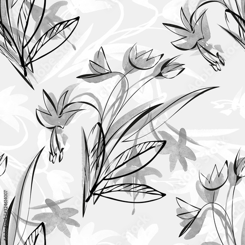 Watercolor Spring Seamless Pattern with Hand Painted Flowers