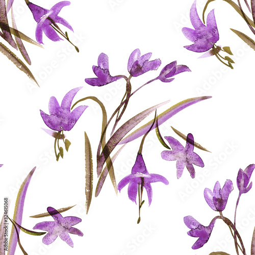 Watercolor Spring Seamless Pattern with Hand Painted Flowers
