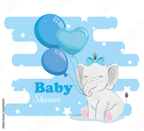 baby shower card with elephant and icons vector illustration design